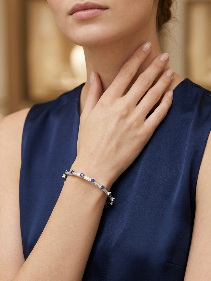 Pulsera Point plata y cristales de Sw en blue opal