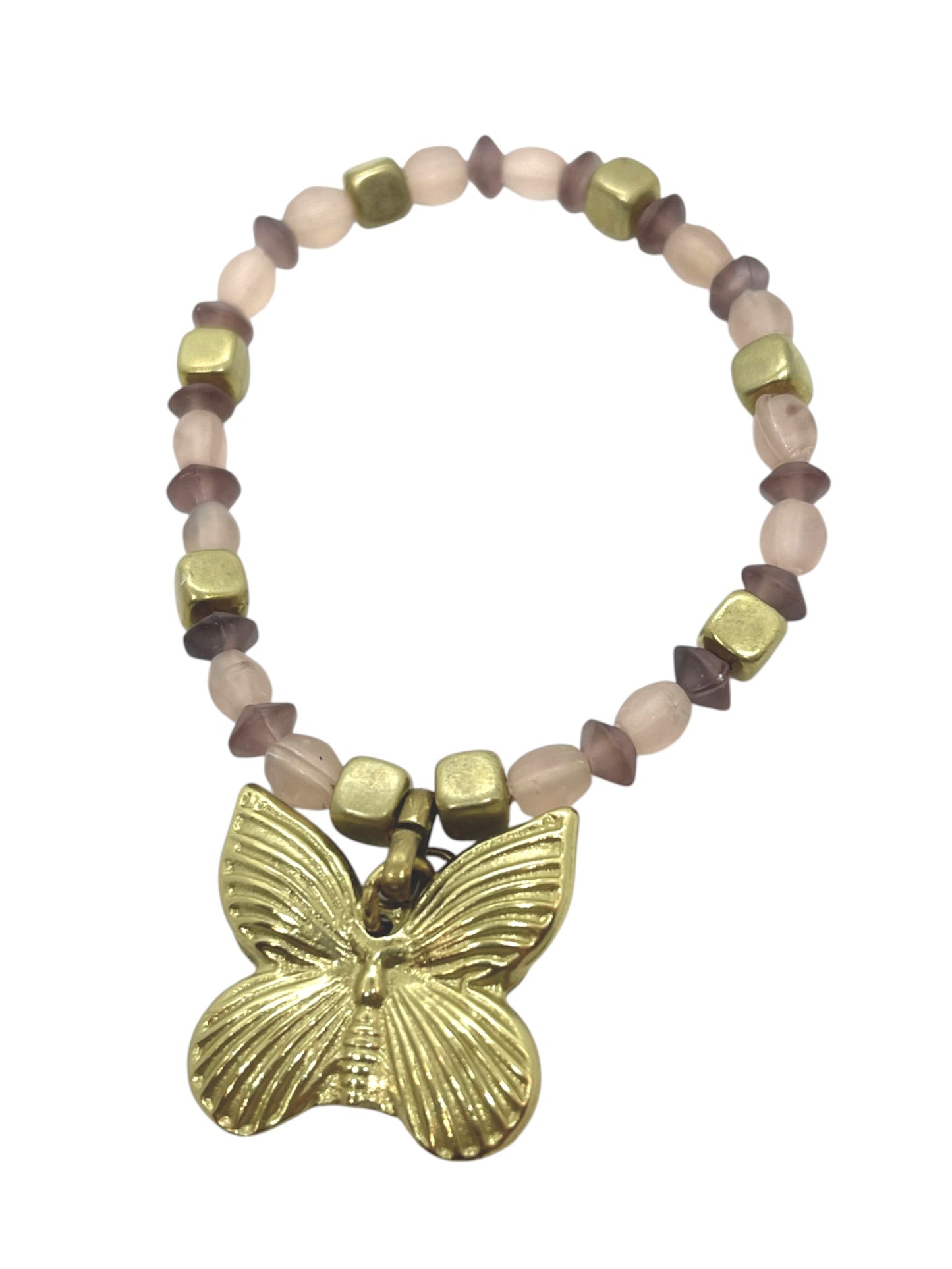 Pulsera mariposa elastica en plata y verdes cristal o dorado y rosas