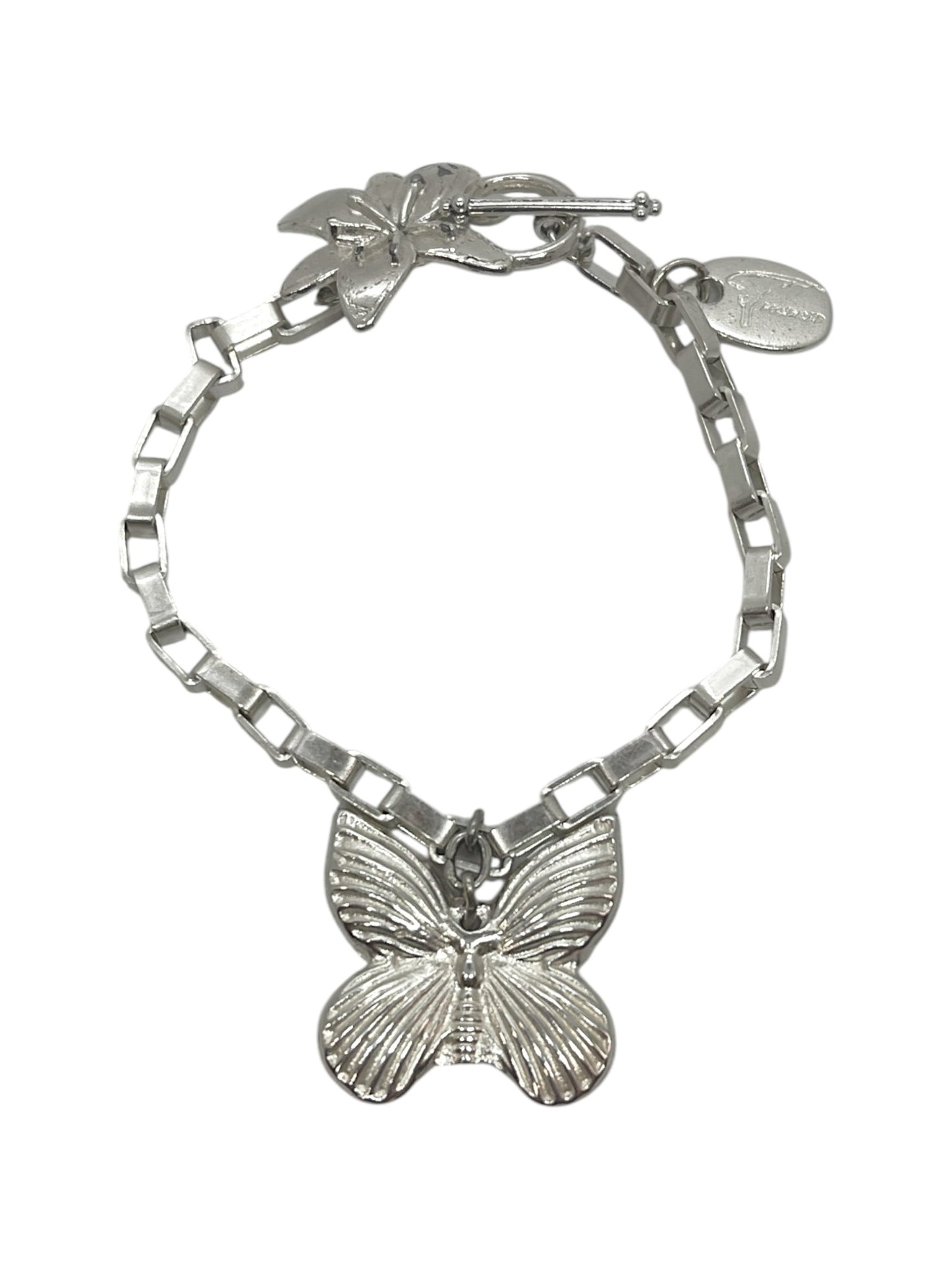 Pulsera cadena mariposa y flor con cierre T plata 10µ o dorado