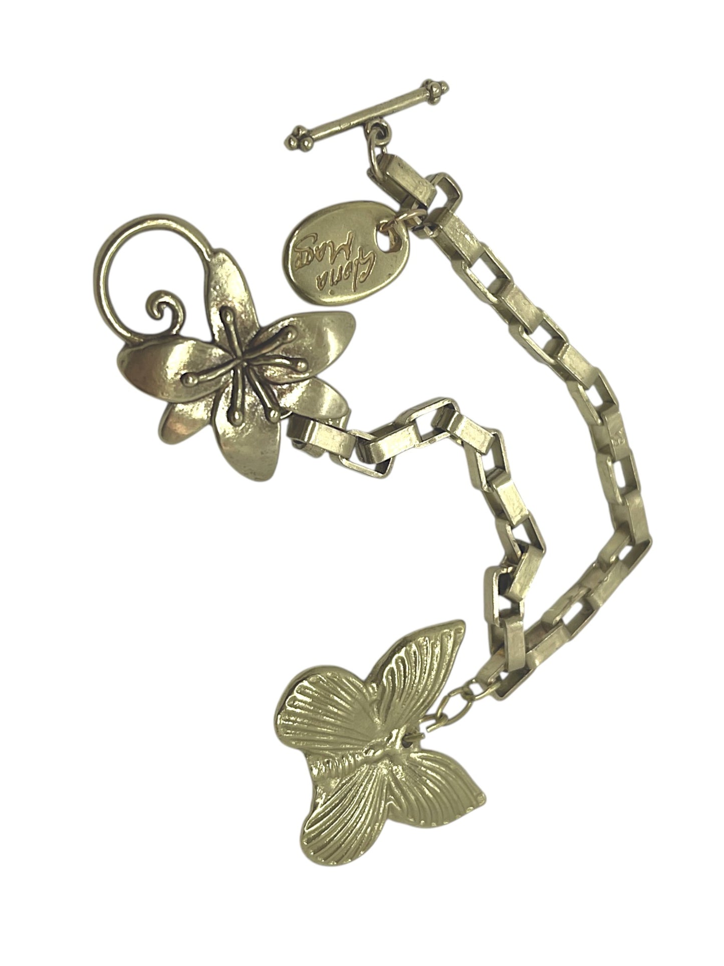 Pulsera cadena mariposa y flor con cierre T plata 10µ o dorado
