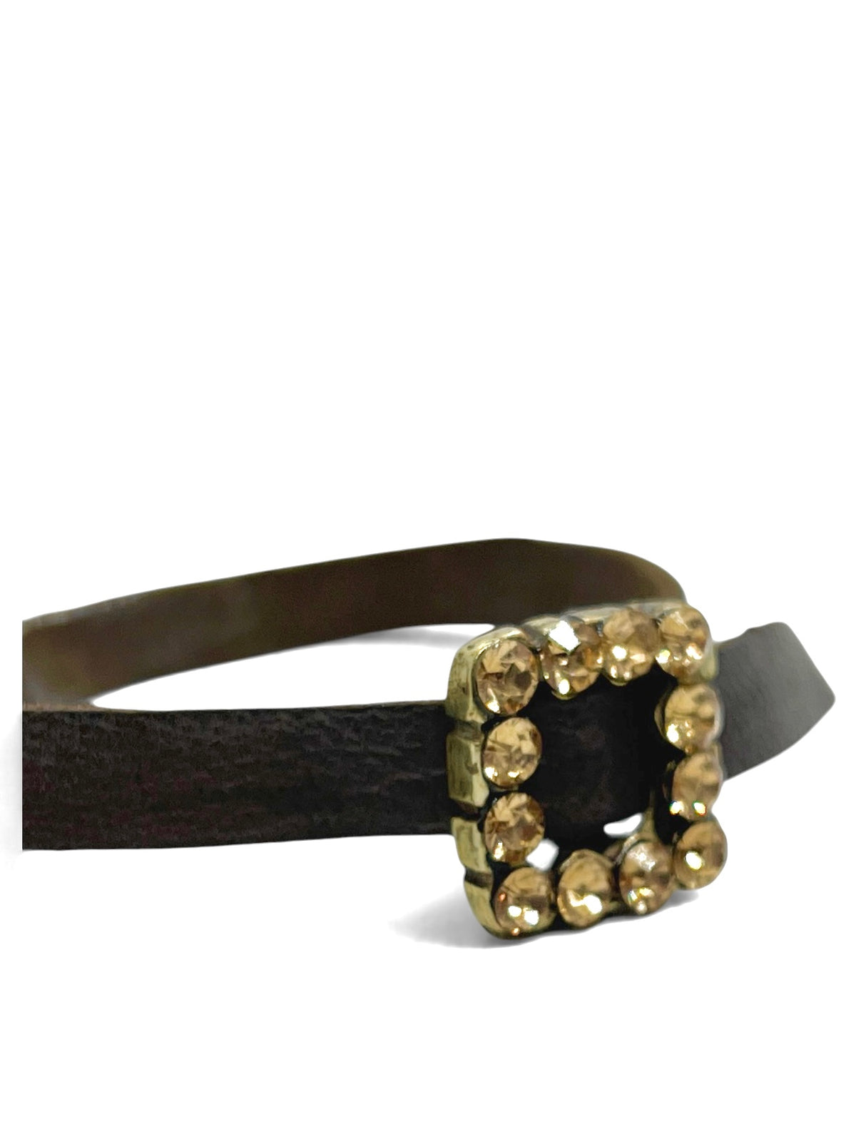 Pulsera brazalete plata 10µ o dorado  piel negro o marron y cristales en hebilla ajustable