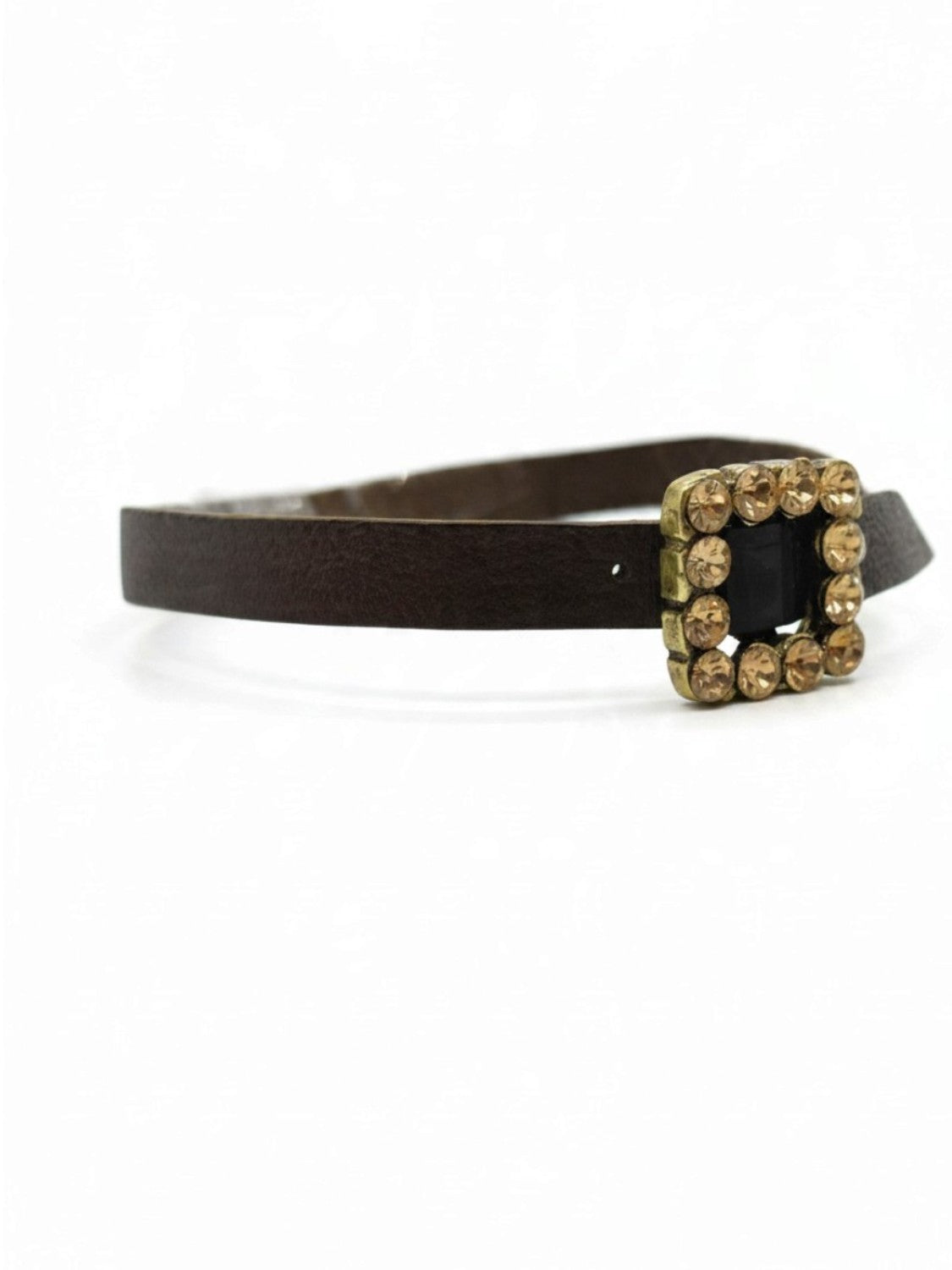 Pulsera brazalete plata 10µ o dorado  piel negro o marron y cristales en hebilla ajustable