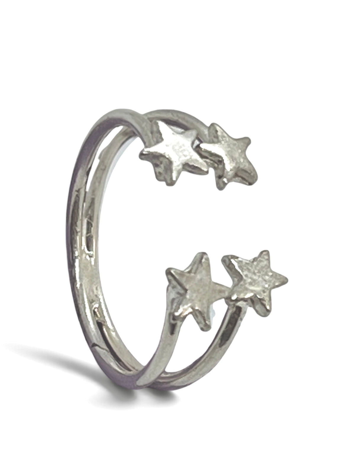 Anillo doble estrella abierto latón plata 10µ o dorado