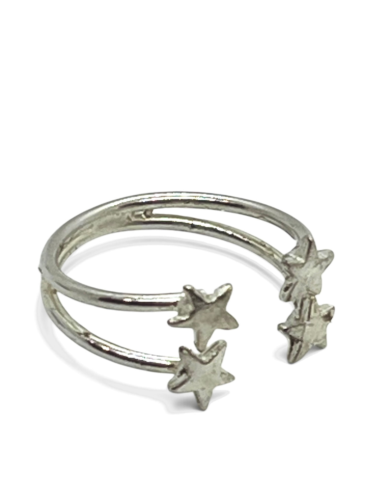 Anillo doble estrella abierto latón plata 10µ o dorado