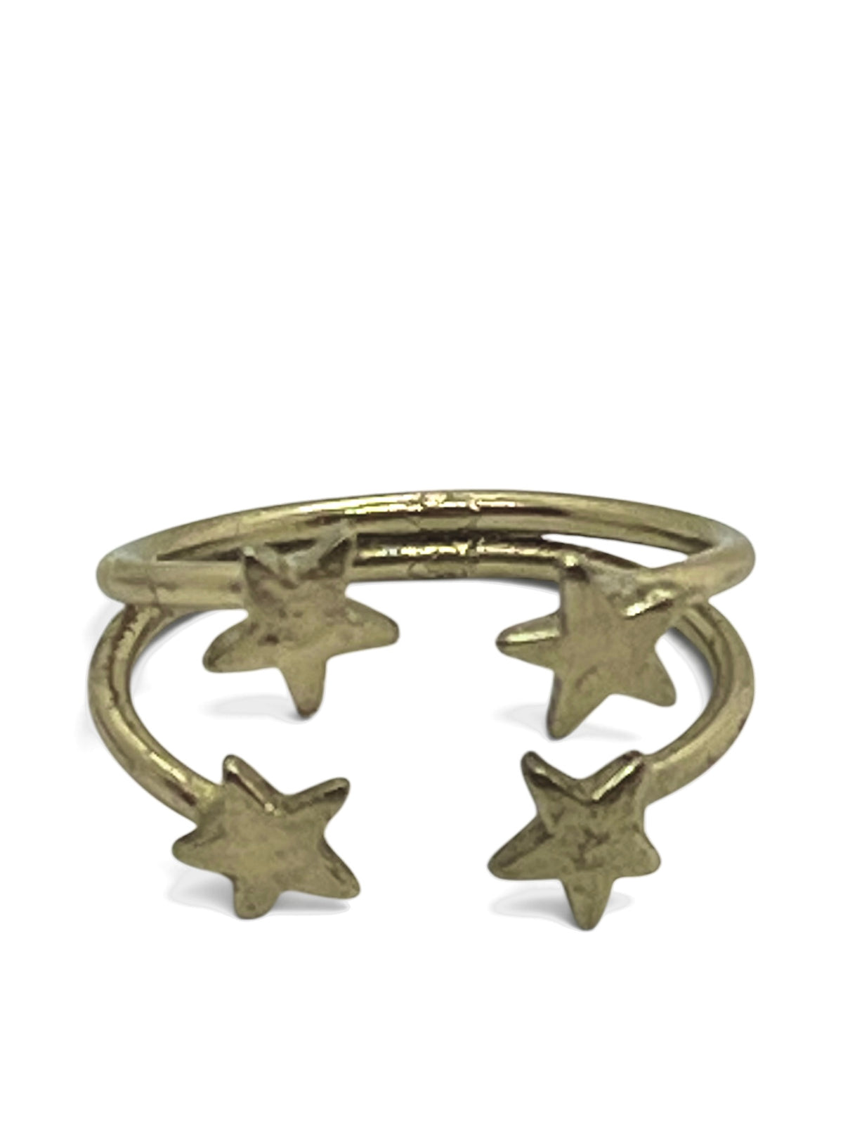 Anillo doble estrella abierto latón plata 10µ o dorado