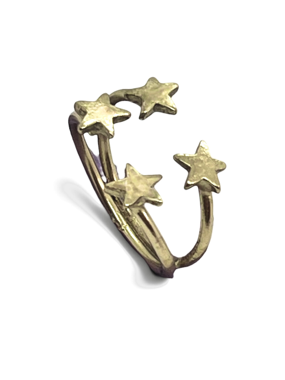Anillo doble estrella abierto latón plata 10µ o dorado