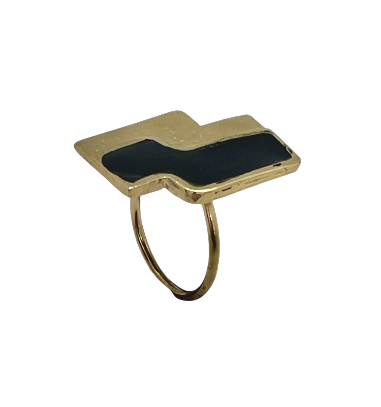 Anillo Escala en dorado con laca negra T14