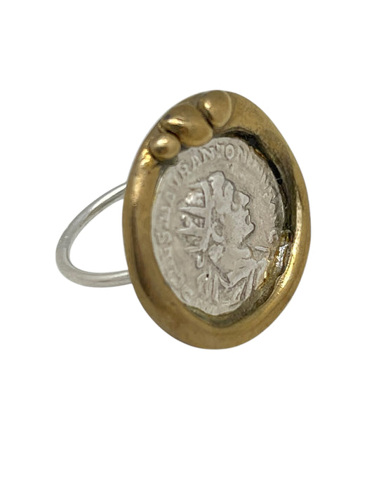 Anillo moneda mix vintage dorado-latón y plata chapado 10µ