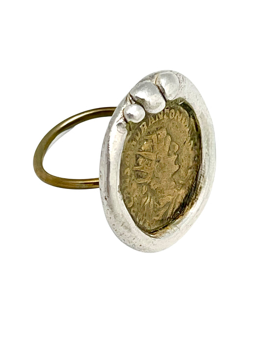 Anillo moneda mix vintage plata chapado 10µ y dorado-latón