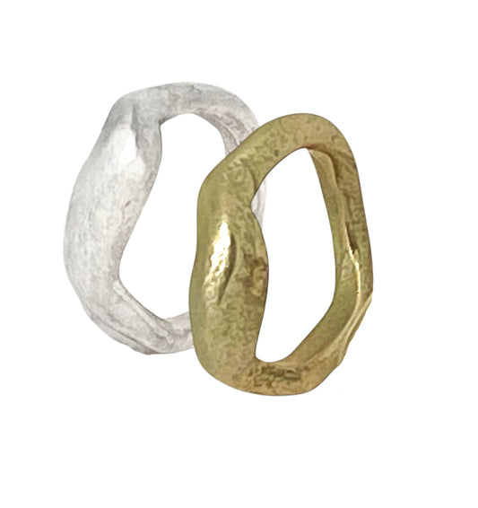 Pareja de anillos Aguas mixtas plata 10µ y chapado dorado