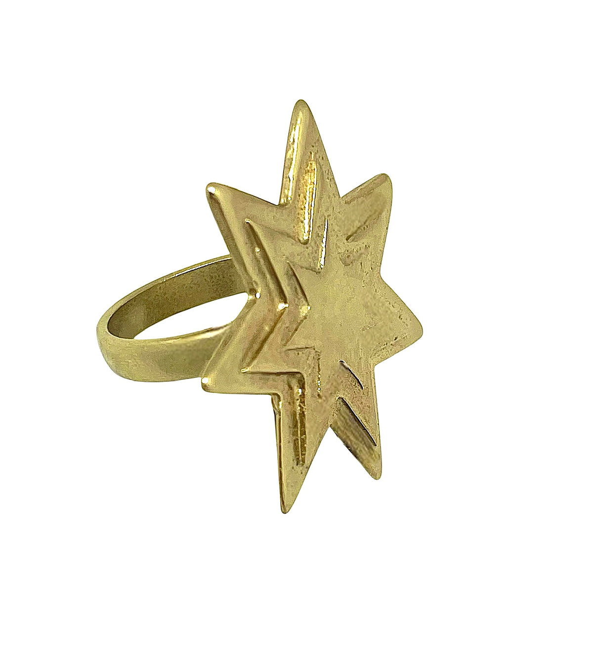 Anillo estrella relieve dorado chapado 10µ latón. Diseño Gloria Mago