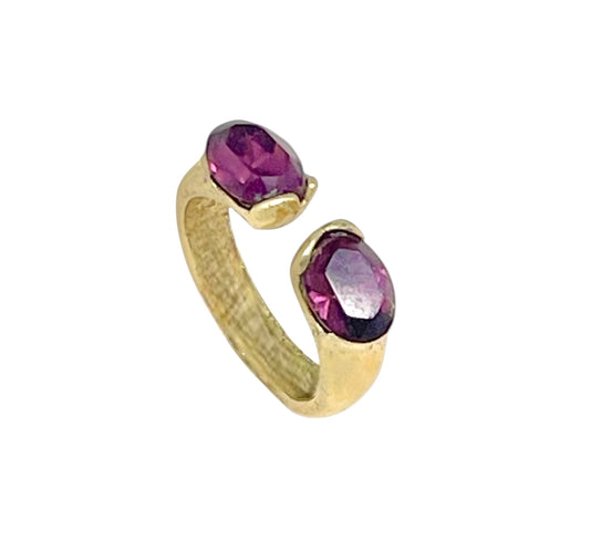 Anillo doble cristal abierto alianza dorado chapado latón cristal Sw amatista