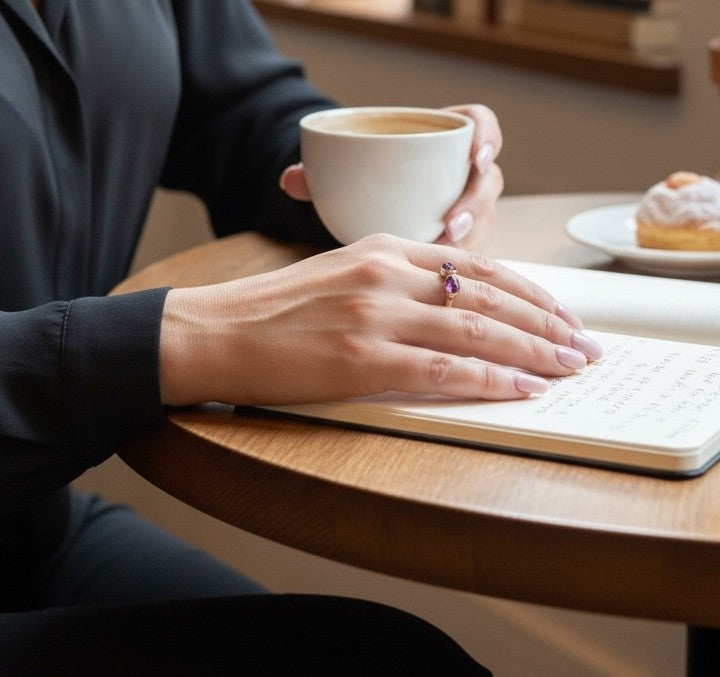 Anillo doble cristal abierto alianza dorado chapado latón cristal Sw amatista