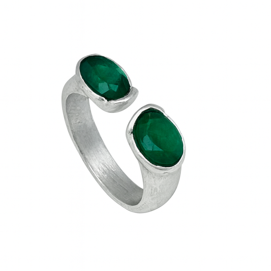 Anillo doble cristal abierto alianza plata 10µ cristal Sw esmeralda