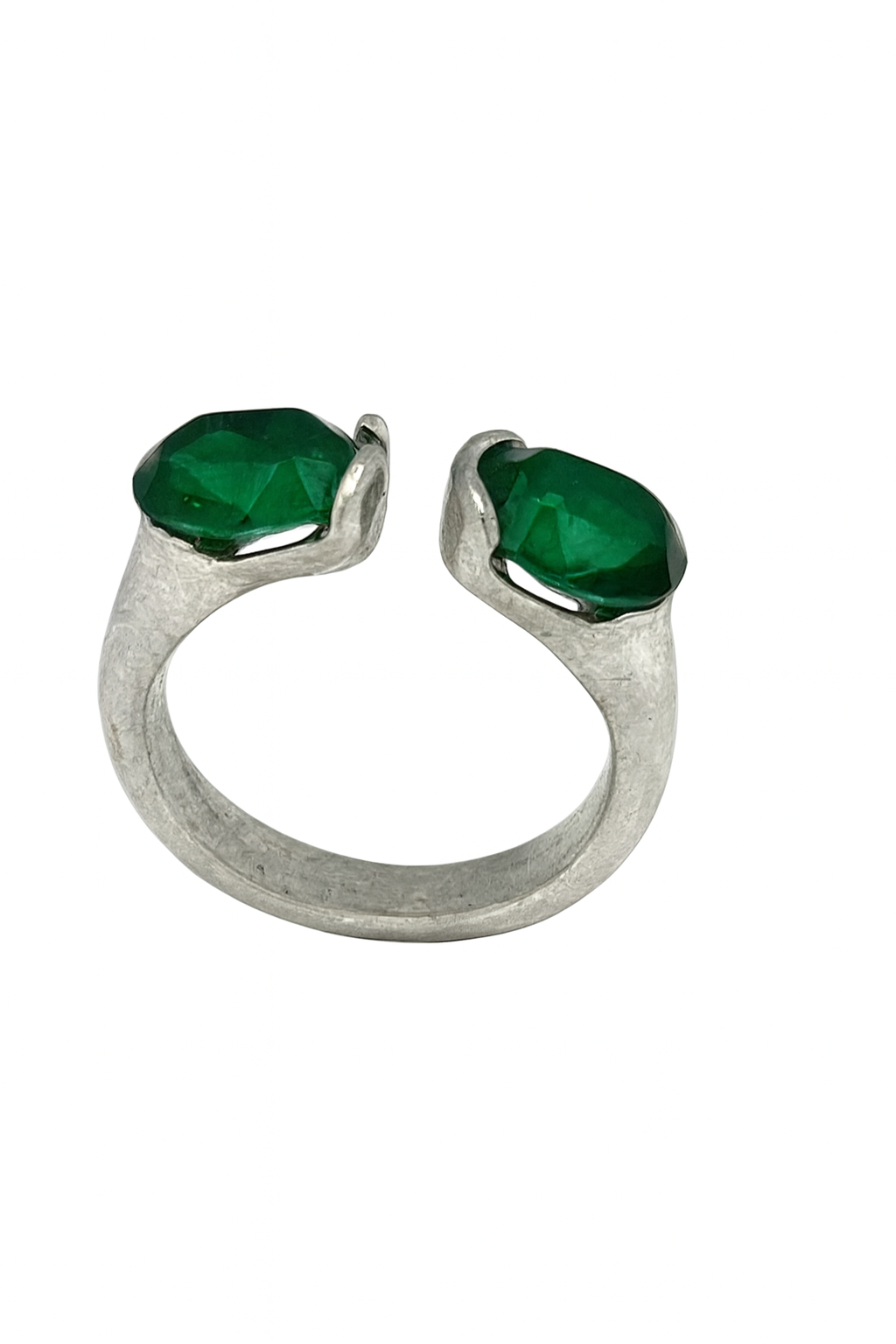 Anillo doble cristal abierto alianza plata 10µ cristal Sw esmeralda