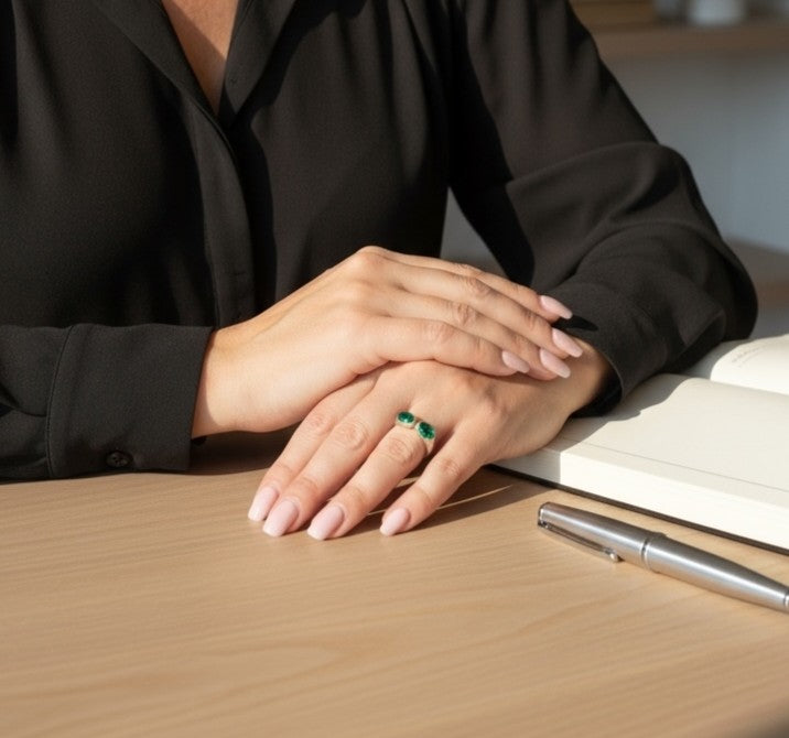 Anillo doble cristal abierto alianza plata 10µ cristal Sw esmeralda