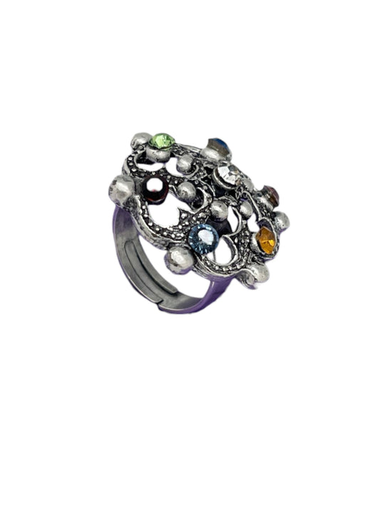 Anillo Vintage multicolor cristales SW en redondo plata 10µ