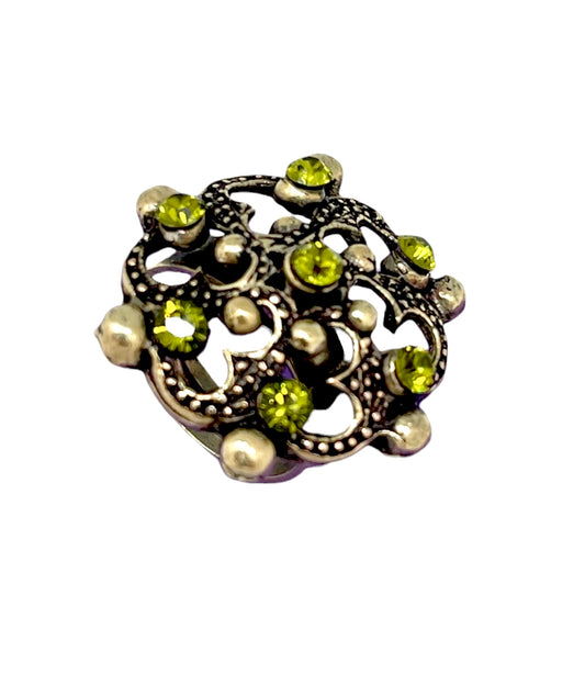 Anillo Vintage cristales SW en redondo dorado y olivina