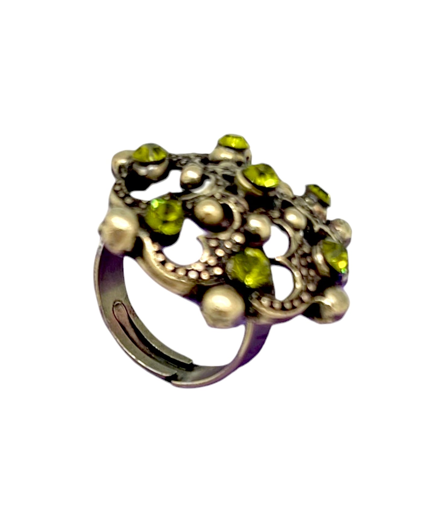 Anillo Vintage cristales SW en redondo dorado y olivina