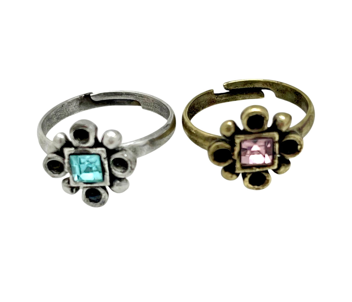 Conjunto de anillos mix cristal SW rosa-azul