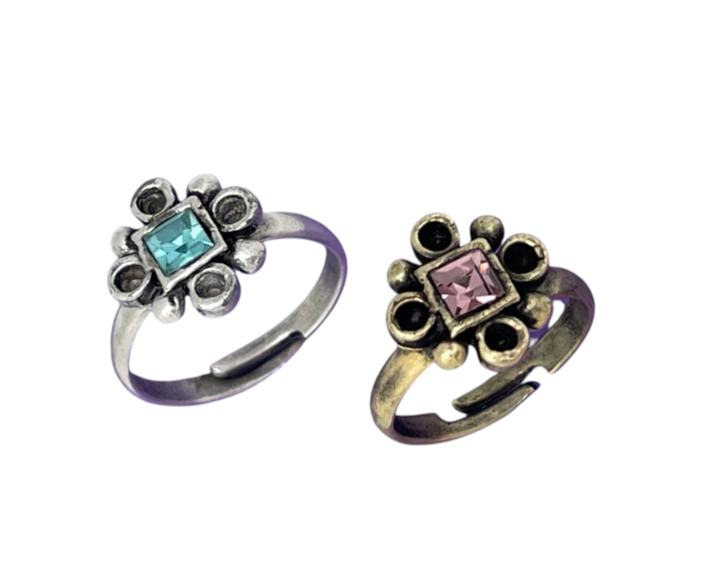 Conjunto de anillos mix cristal SW rosa-azul