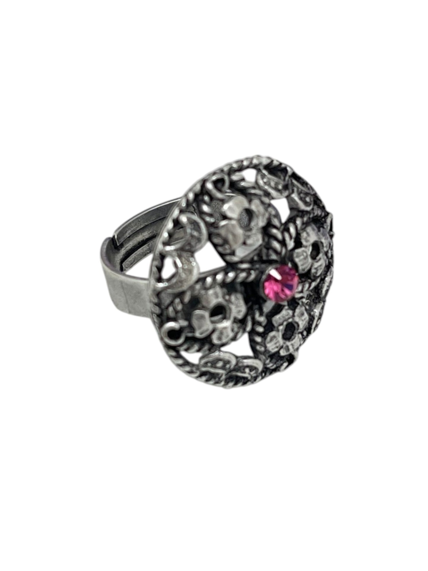 Anillo redondo Vintage con cristal Sw rosa plata 10µ