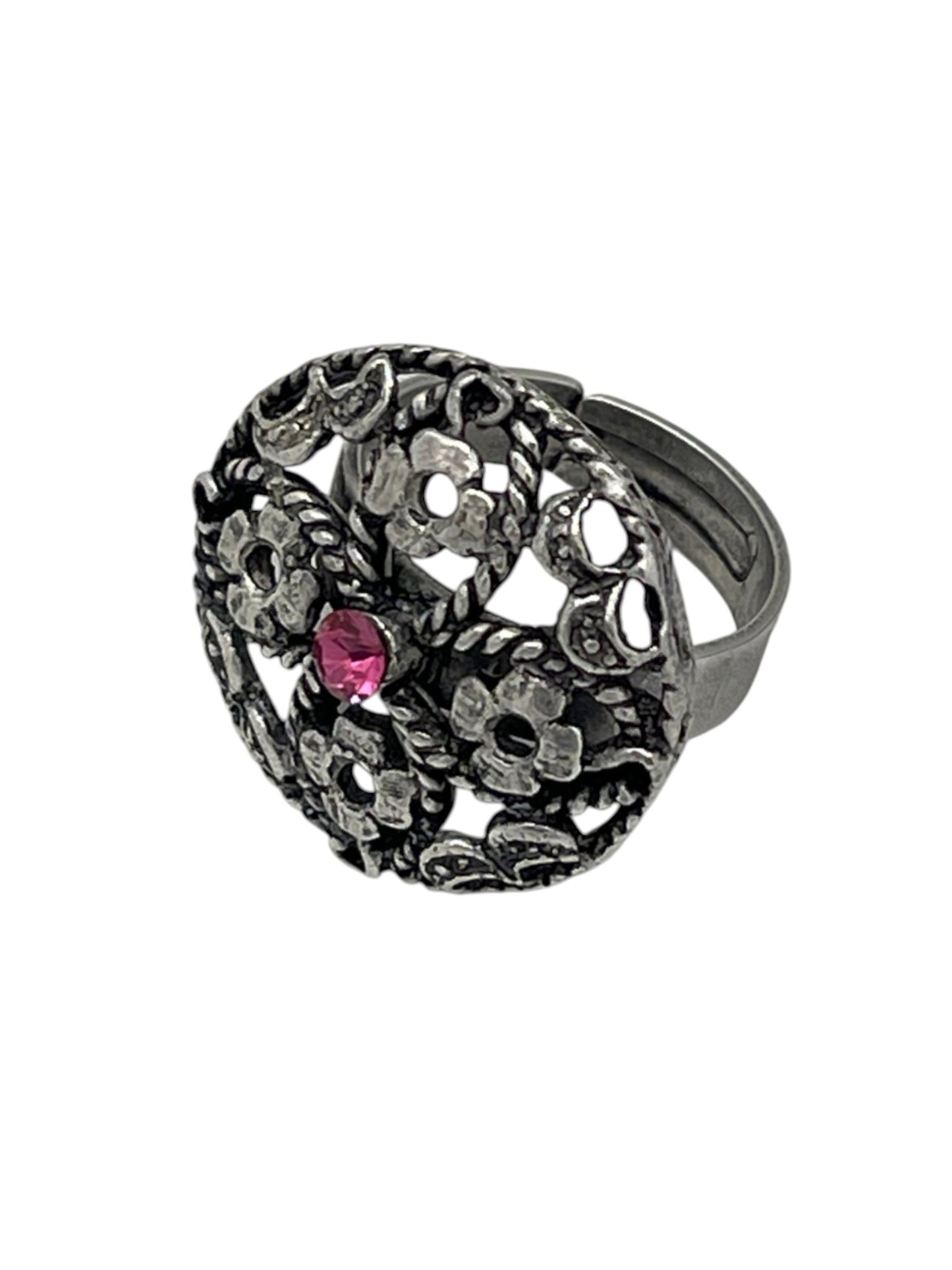 Anillo redondo Vintage con cristal Sw rosa plata 10µ