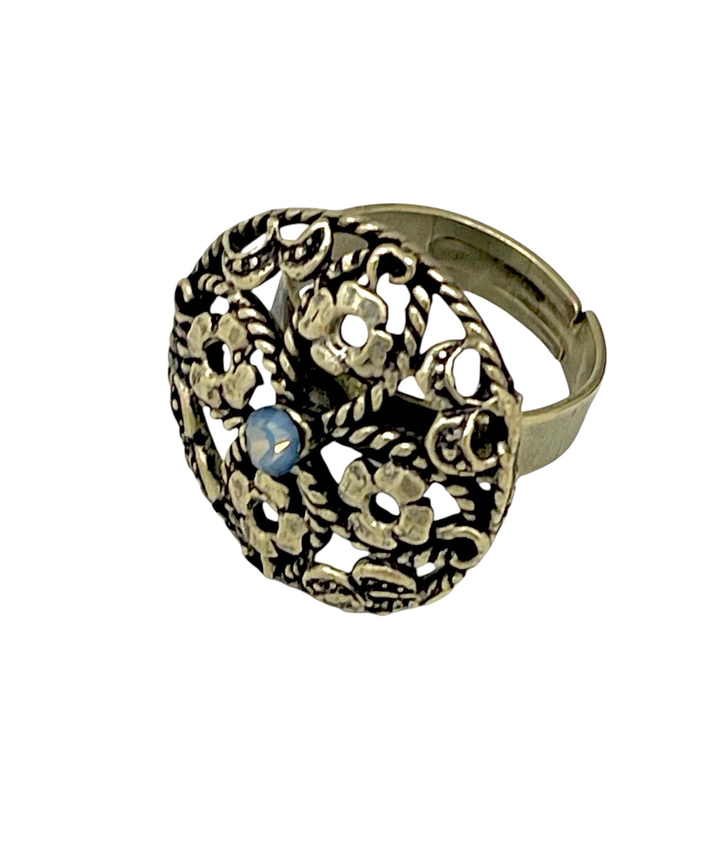 Anillo redondo Vintage con cristal Sw azul vitro en dorado