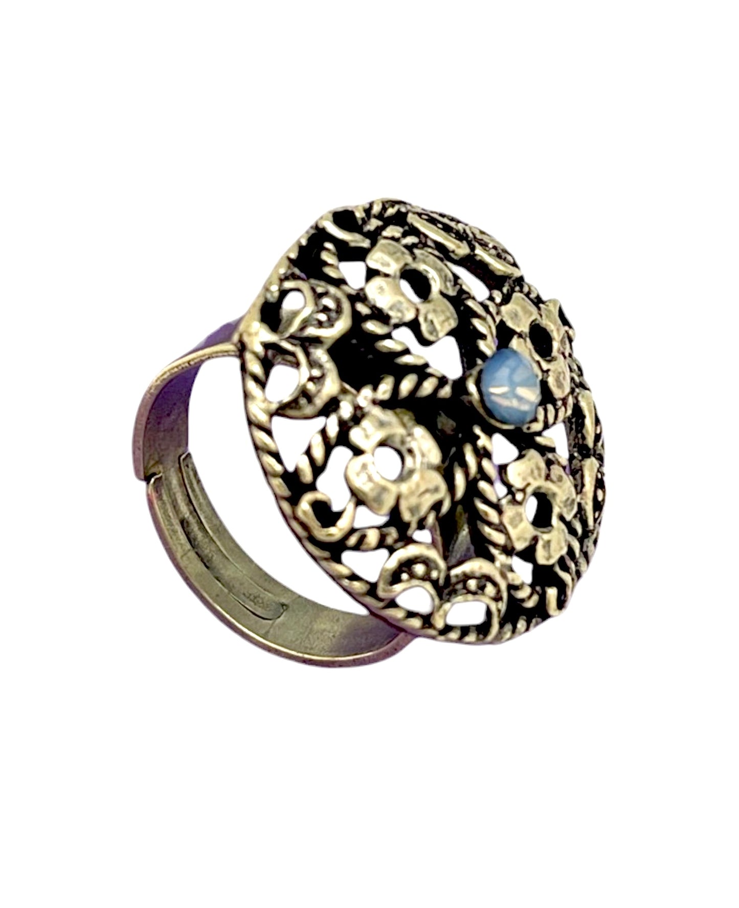 Anillo redondo Vintage con cristal Sw azul vitro en dorado