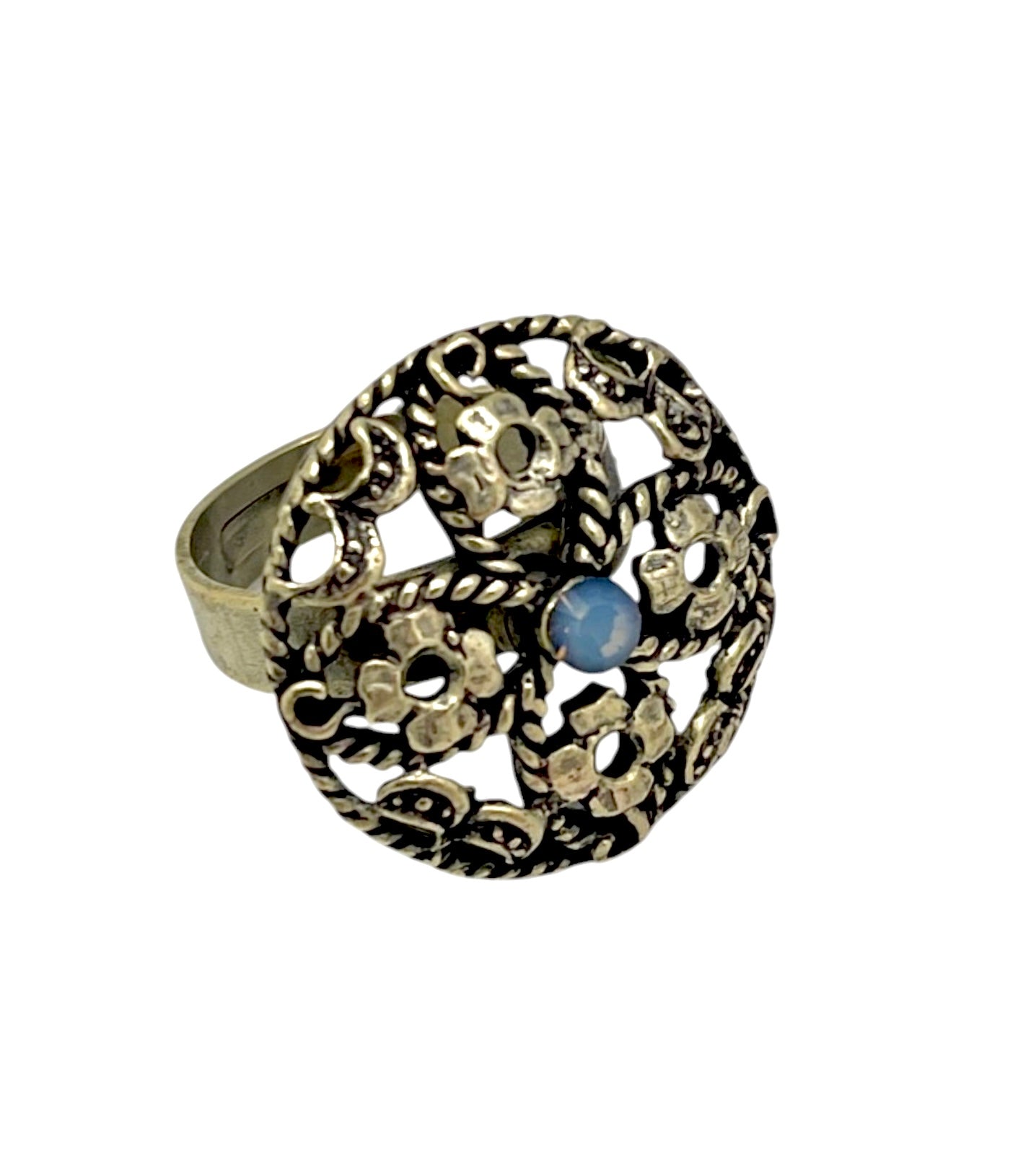 Anillo redondo Vintage con cristal Sw azul vitro en dorado