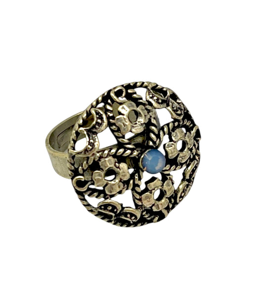 Anillo redondo Vintage con cristal Sw azul vitro en dorado