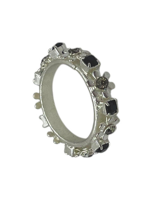 Anillo multicristal Sw flor en plata y grises