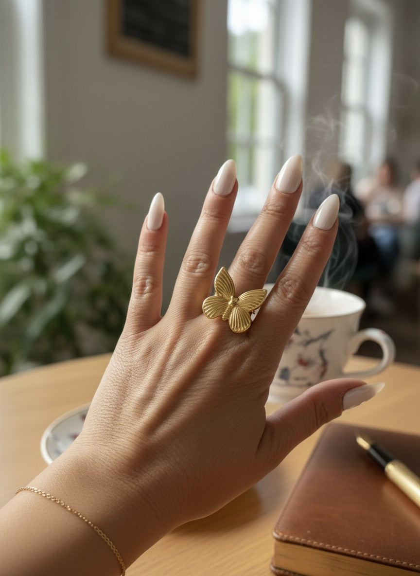 Anillo Mariposa grande en plata 10µ o dorado. Laton y zamak