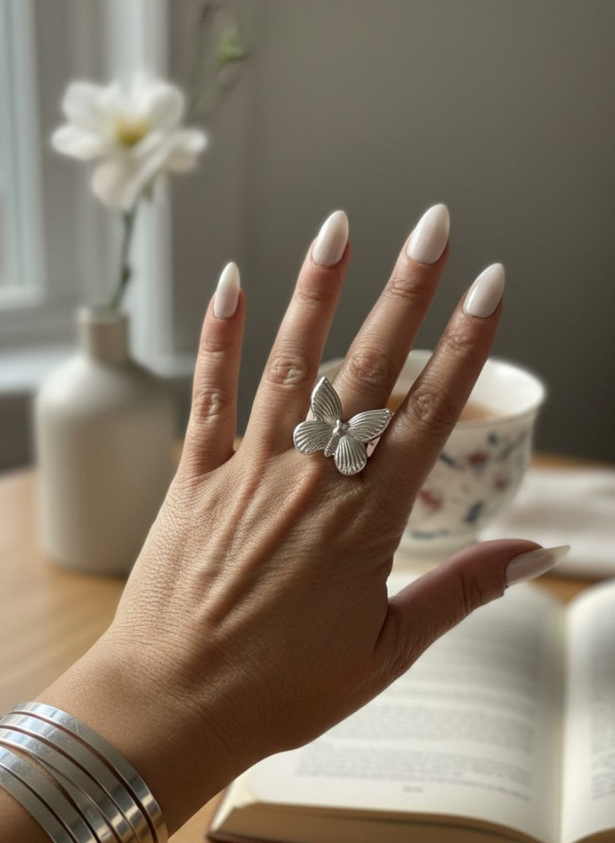 Anillo Mariposa grande en plata 10µ o dorado. Laton y zamak