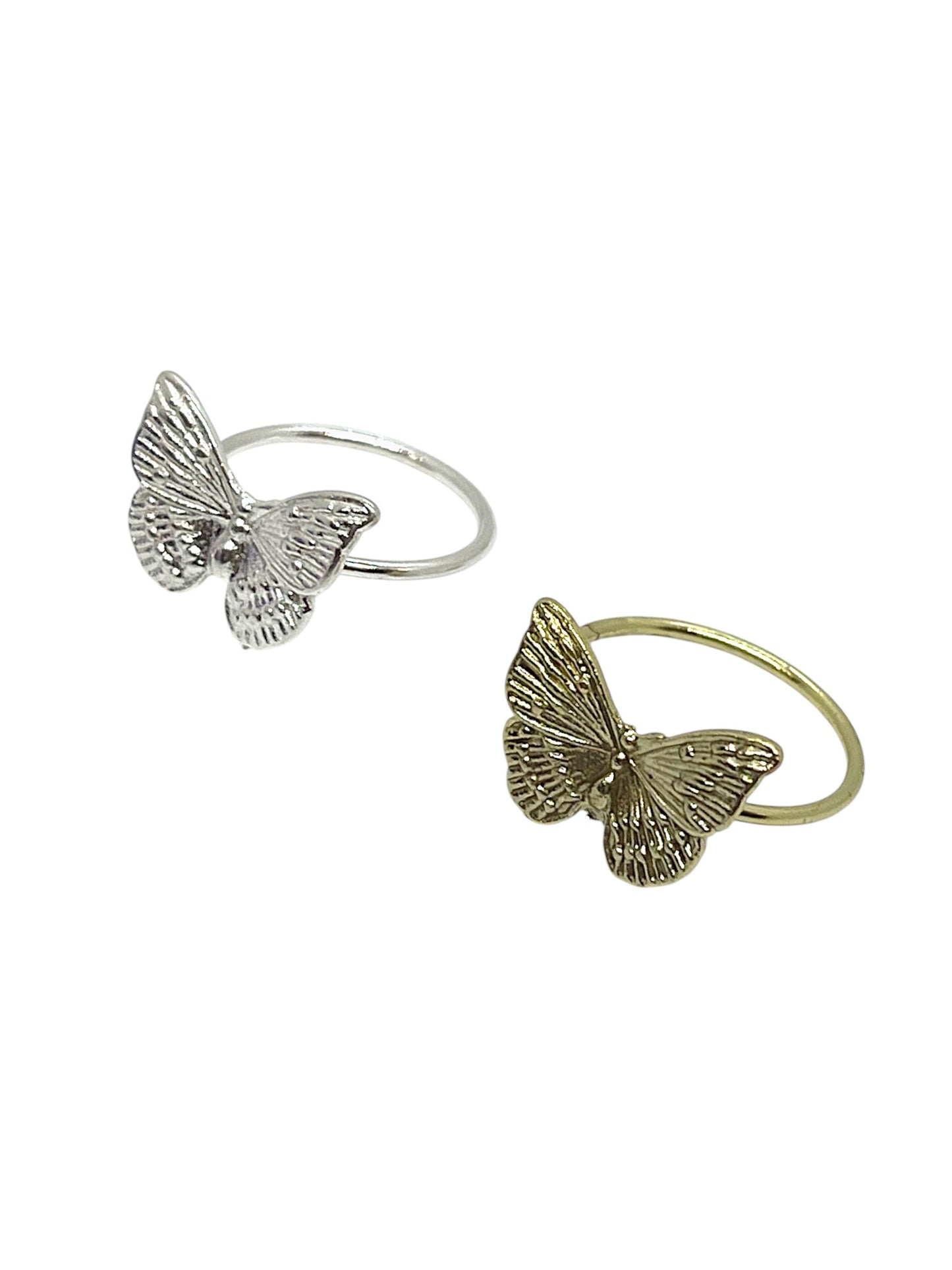 Pack de anillos finos de mariposa plata 10µ y dorado