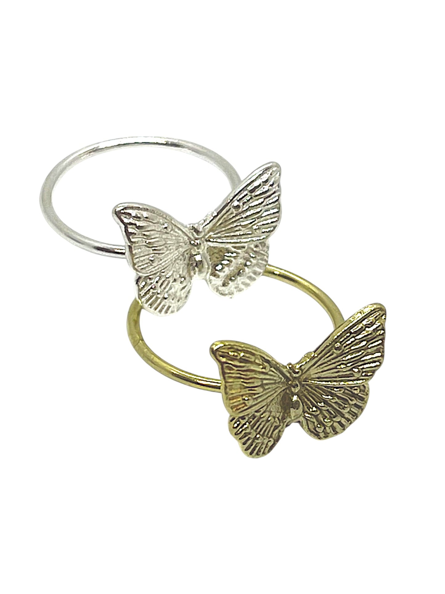 Pack de anillos finos de mariposa plata 10µ y dorado