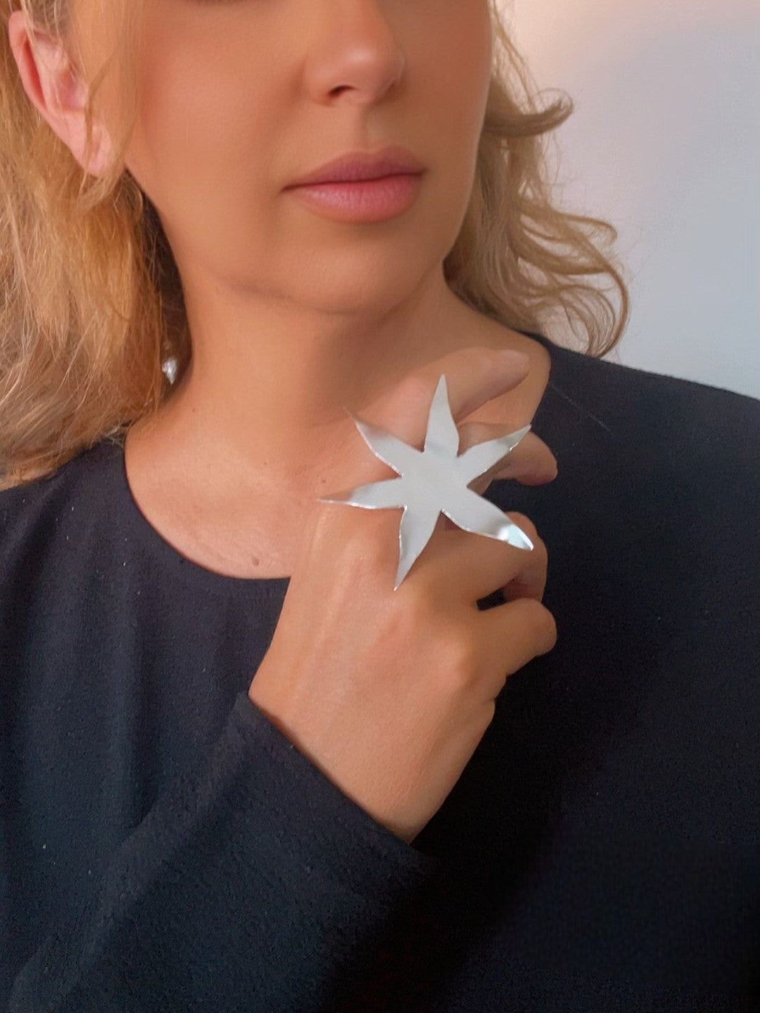 Anillo estrella XXL latón plata 10µ o dorado
