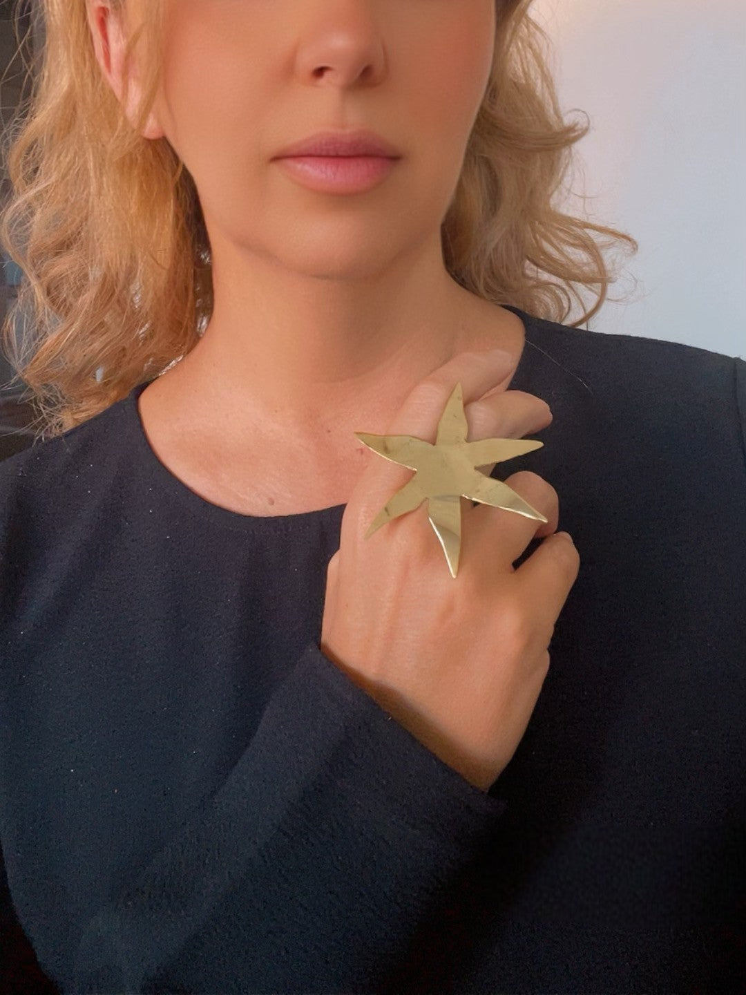 Anillo estrella XXL latón plata 10µ o dorado