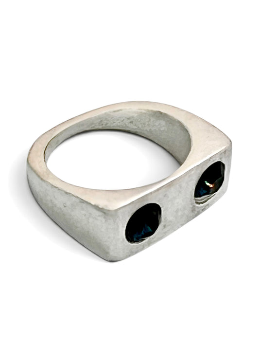Anillo Binomio plata 10µ y cristal azul montana de Sw. Talla 17