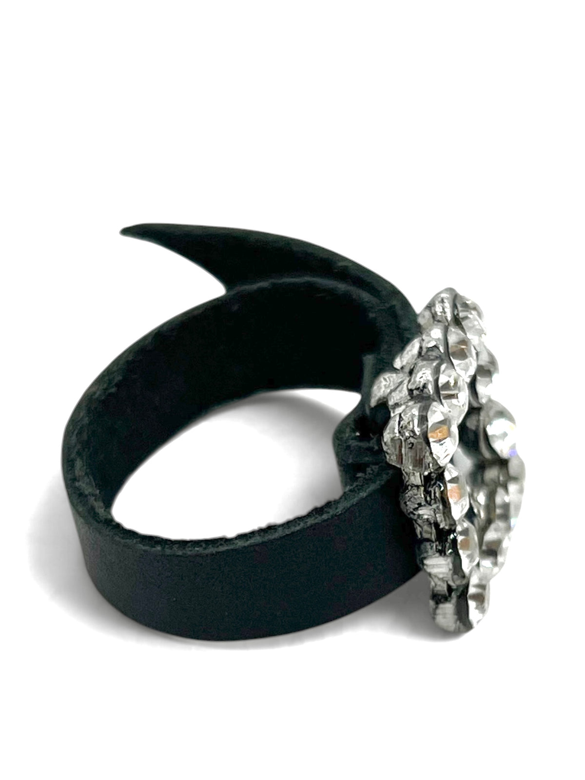 Anillo plata 10µ o dorado piel negro o marron y cristales en hebilla ajustable