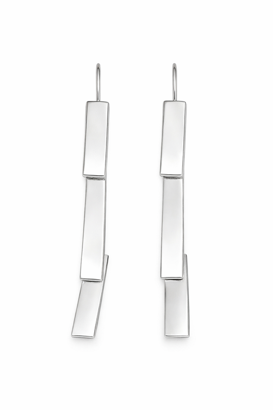 Pendiente Plata Única triple escama plata de ley 925 100%