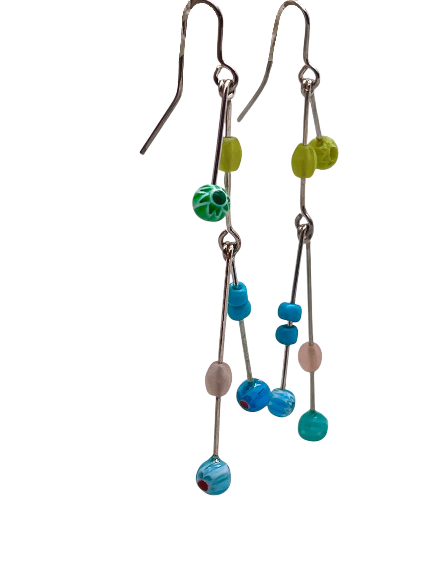 Pendiente Columpio Doble multicolor plata 925 y cristal Plta Única