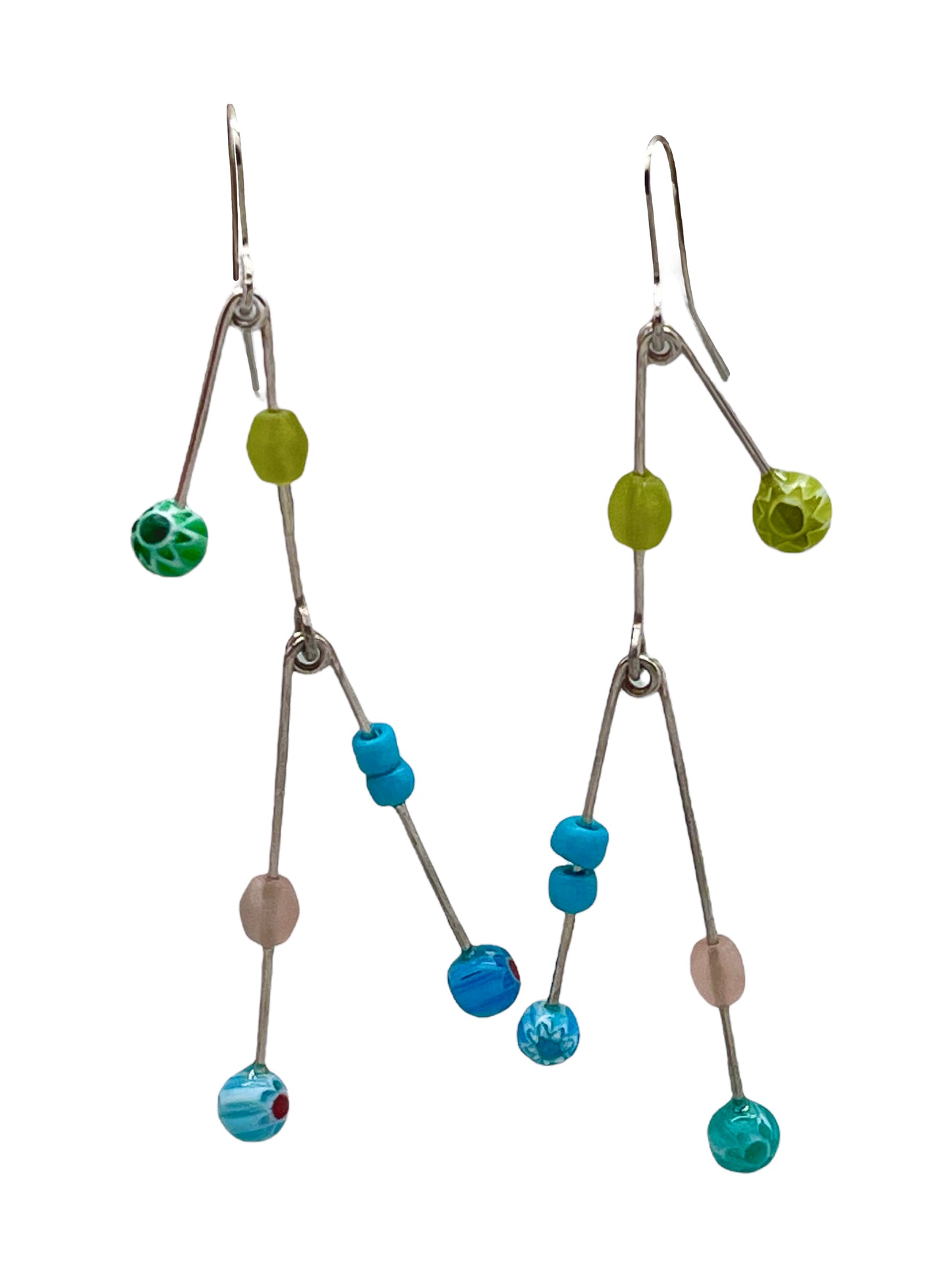 Pendiente Columpio Doble multicolor plata 925 y cristal Plta Única