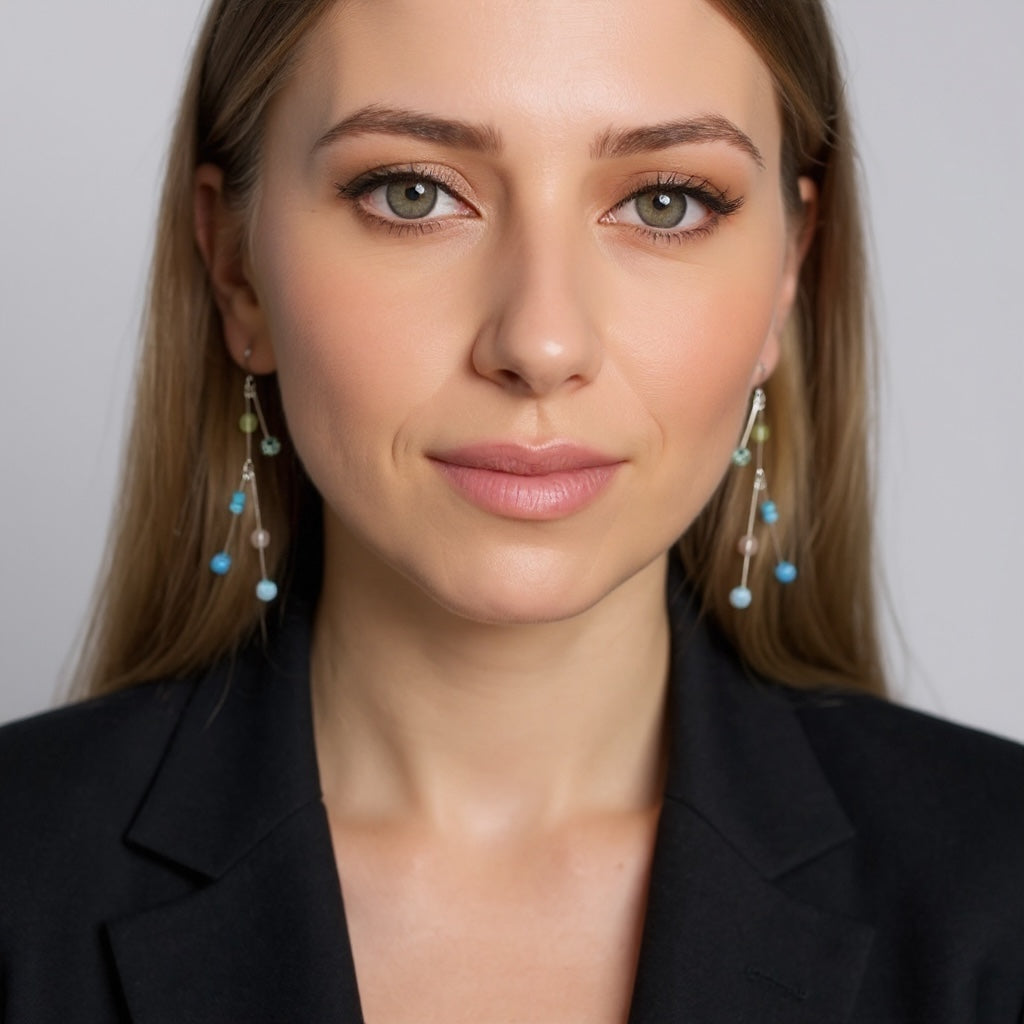 Pendiente Columpio Doble multicolor plata 925 y cristal Plta Única