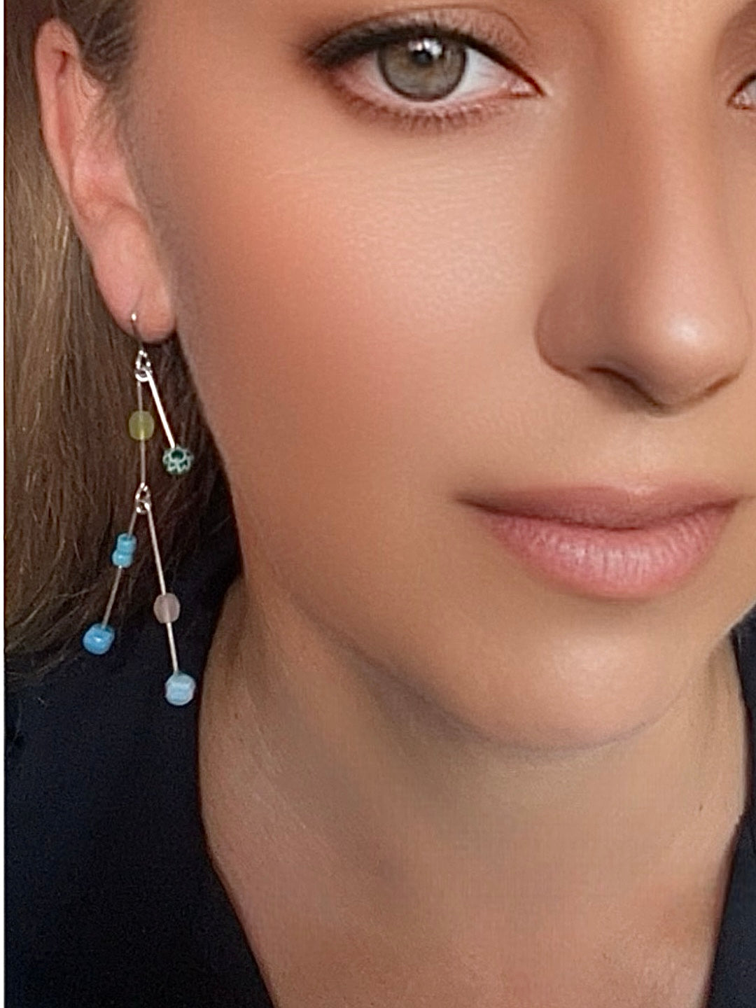 Pendiente Columpio Doble multicolor plata 925 y cristal Plta Única