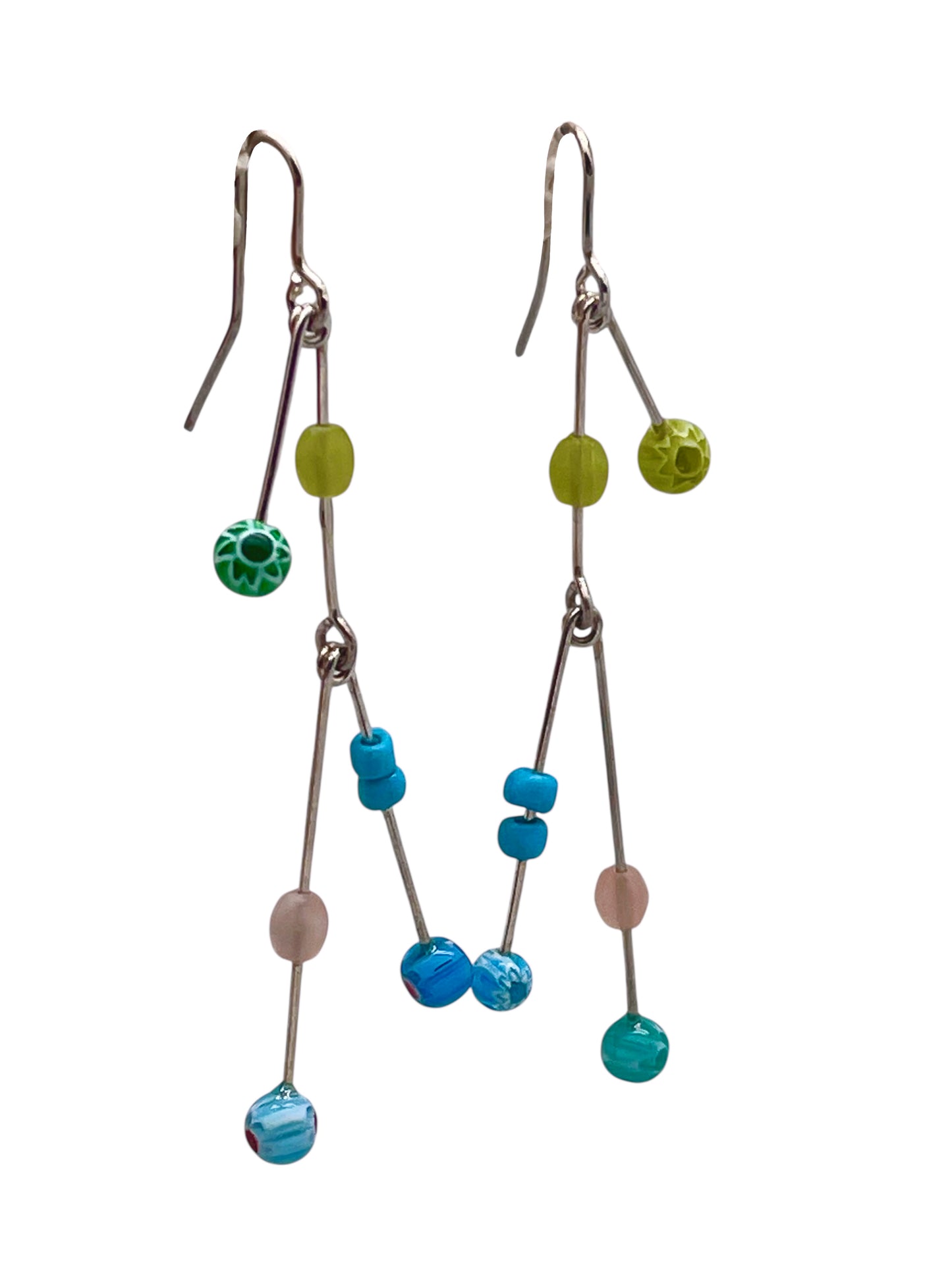 Pendiente Columpio Doble multicolor plata 925 y cristal Plta Única