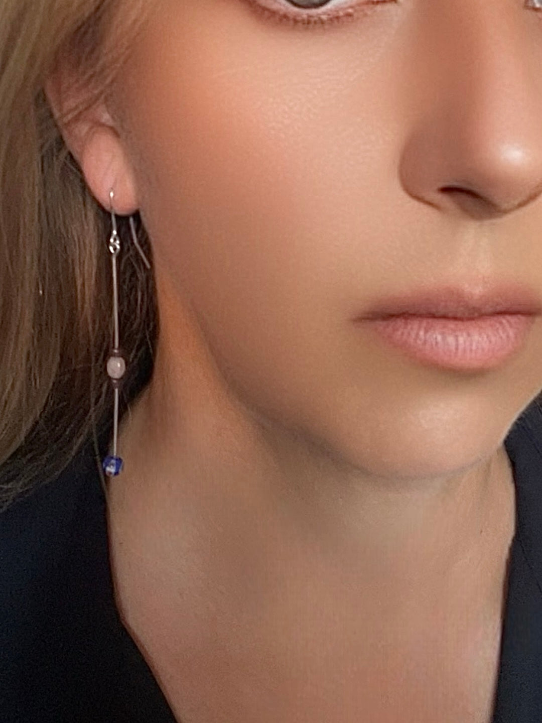 Pendiente Largo Palito Amatistas plata 925 y cristal_ Plata Única