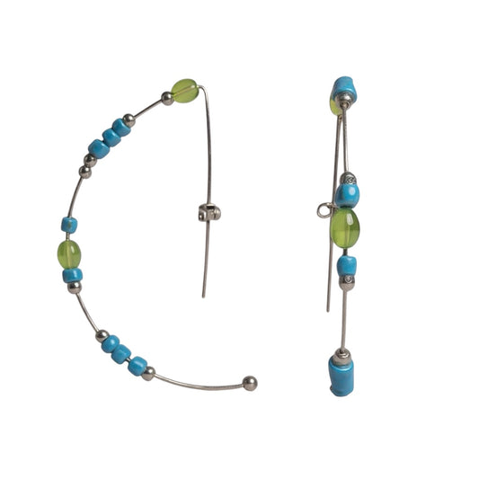 Pendiente tipo aro en plata 925  tonos verdes cristal _ Plata Úncia