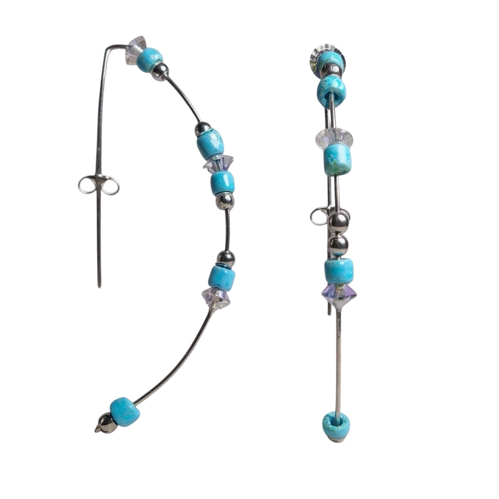 Pendiente tipo aro en plata 925 azul y cristal Sw irisado_ Plata Úncia