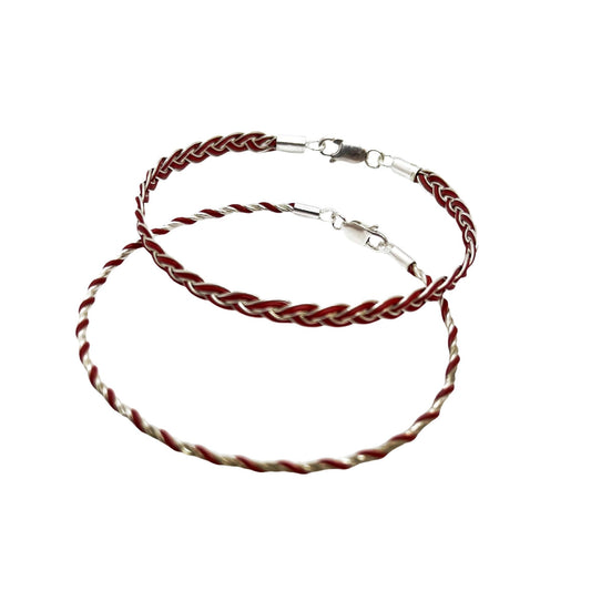 Conjunto de pulseras trenzadas plata 925 rojo